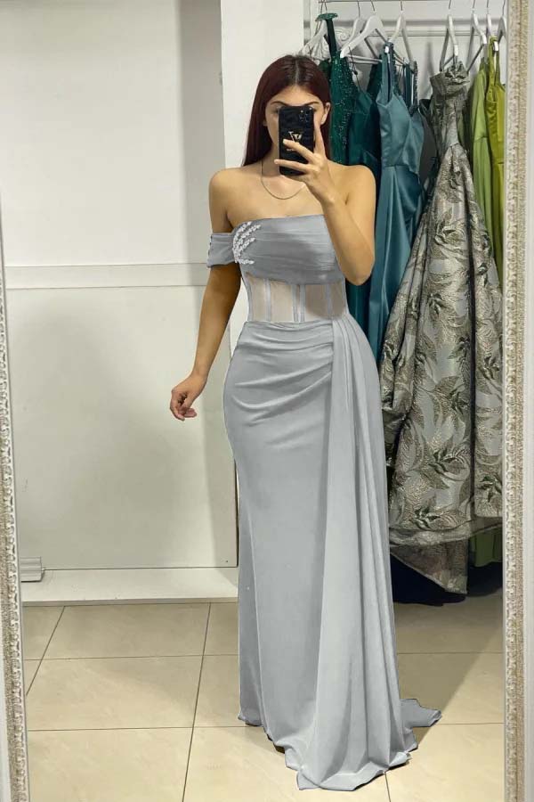 One Shoulder Sleeveless Mermaid Long Prom Dress With Ruffles