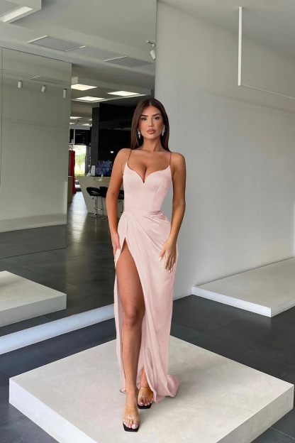 Orange Prom Dress Charmeuse Sleeveless Spaghetti Strap With Split