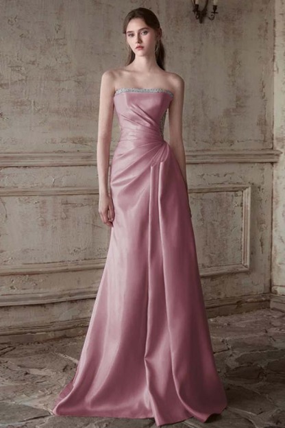 Strapless Sleeveless Long Mermaid Prom Dress With Pleated Beading