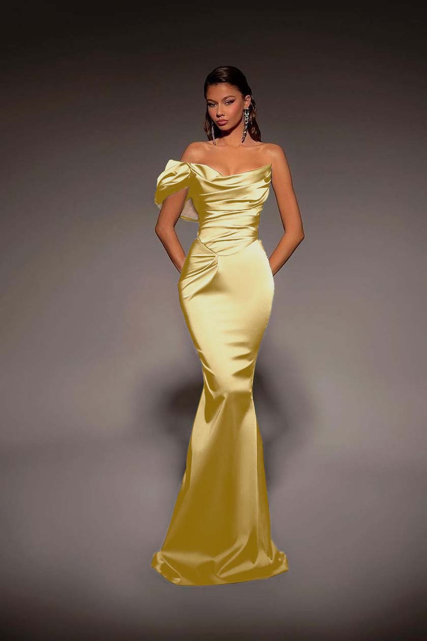 One Shoulder Strapless Long Mermaid Prom Dress With Pleated