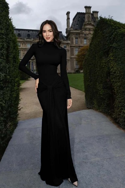 High Neck Long Sleeves Long Mermaid Prom Dress With Pleated