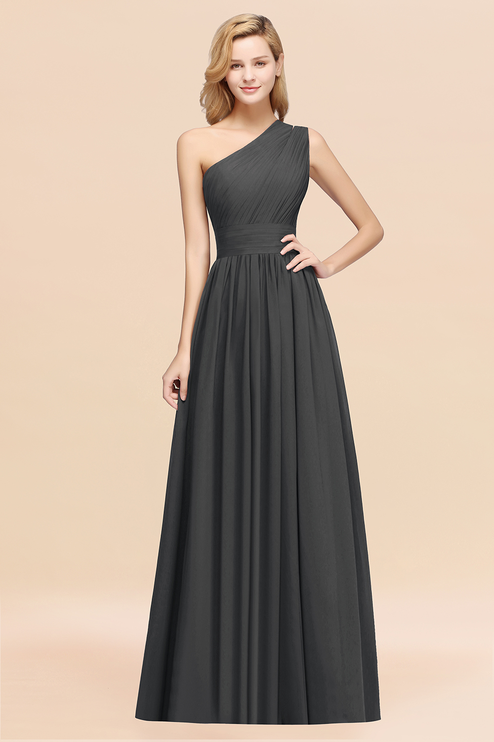 BMbridal Stylish One-shoulder Sleeveless Long Junior Bridesmaid Dresses Affordable-BMbridal