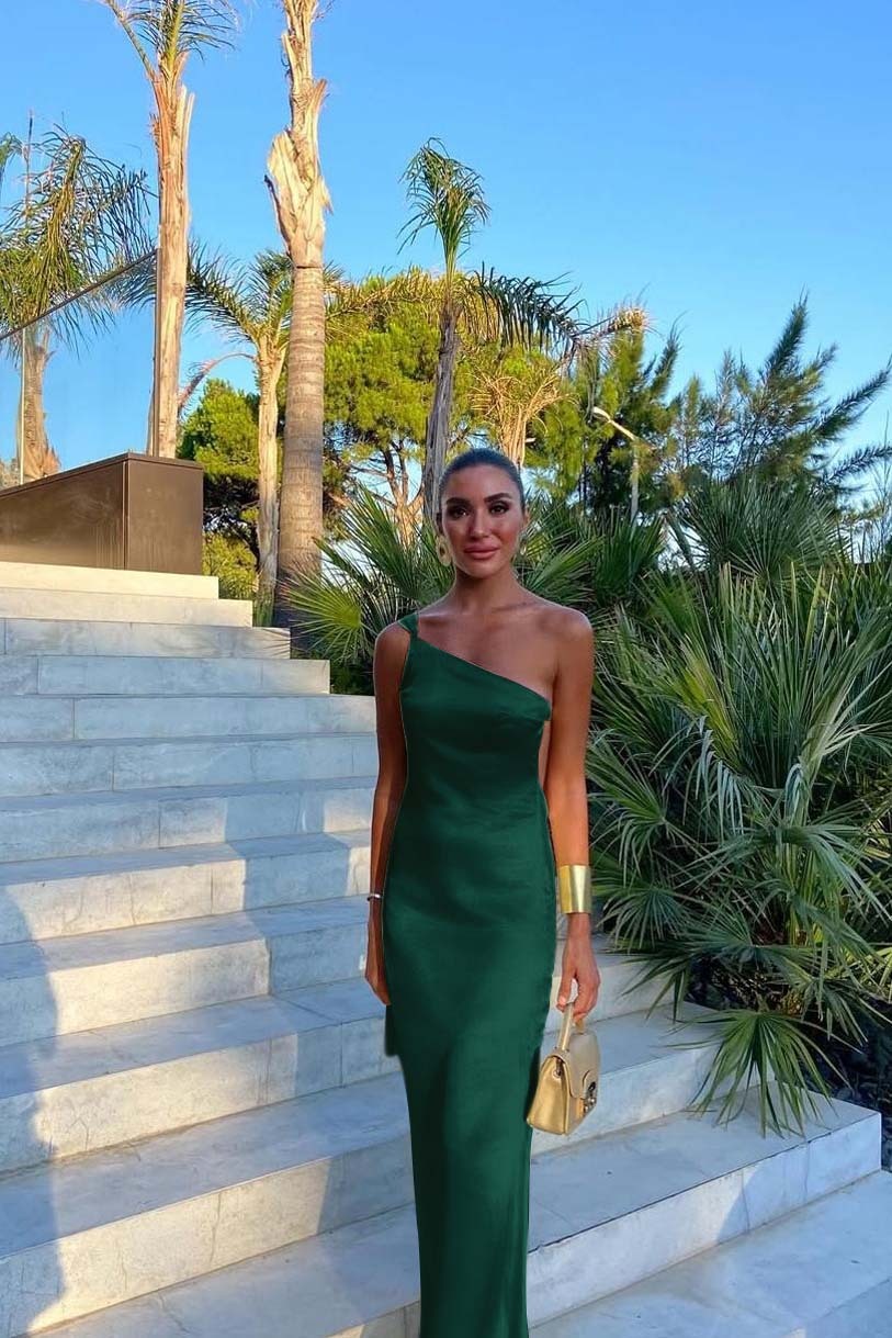 One Shoulder Backless Sleeveless Long Prom Dress With Pleated