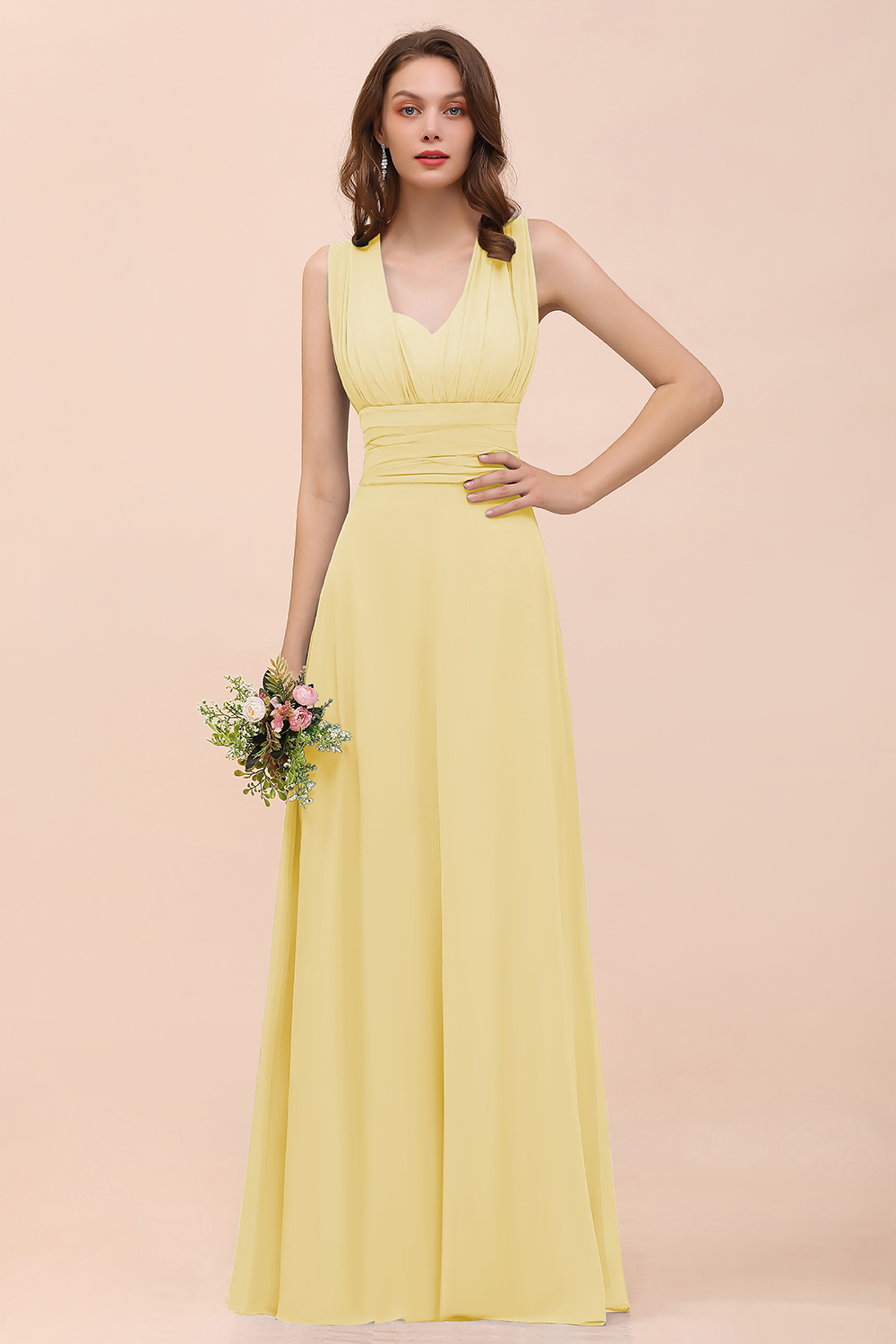 BMbridal New Arrival Dusty Blue Ruched Long Convertible Bridesmaid Dresses-BMbridal