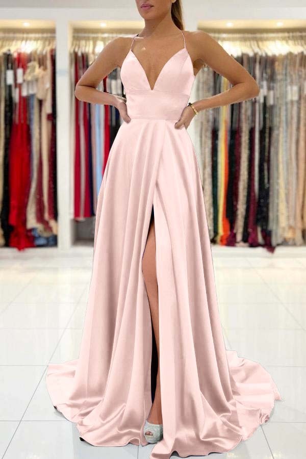 Stunning Royal Blue Modern Sleeveless V Neck Prom Dress With Front Split