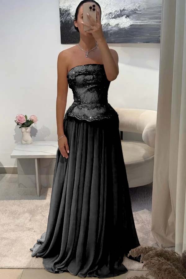 Chic Strapless Sleeveless Long Prom Dress With Pleated Beading