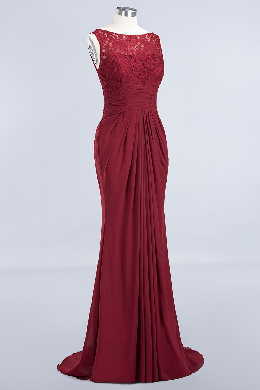 BMbridal Mermaid Scoop Sleeveless Lace Burgundy Bridesmaid Dresses with Pleats-BMbridal