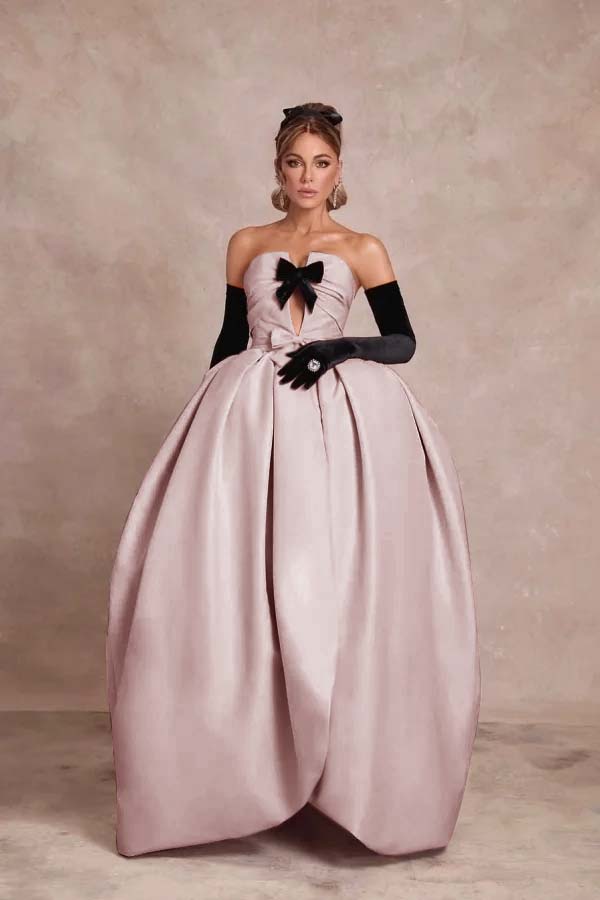 Strapless Sleeveless Long Ball Gown Prom Dress With Long Gloves