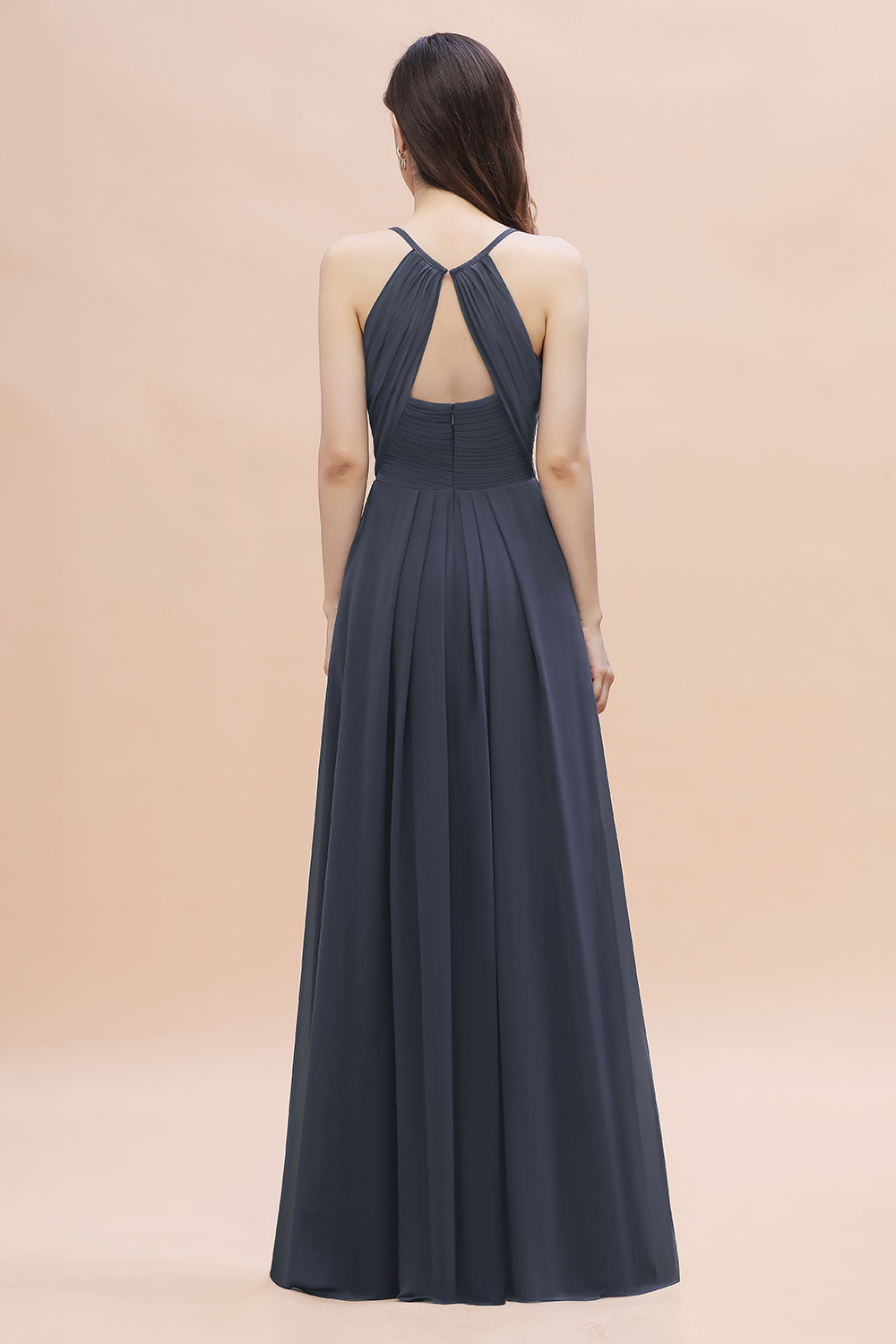 BMbridal Simple Spaghetti Straps Stormy Chiffon Bridesmaid Dress with Ruffles On Sale-BMbridal