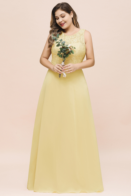 BMbridal Plus Size Lace Sleeveless Affordable Daffodil Bridesmaid Dress-BMbridal