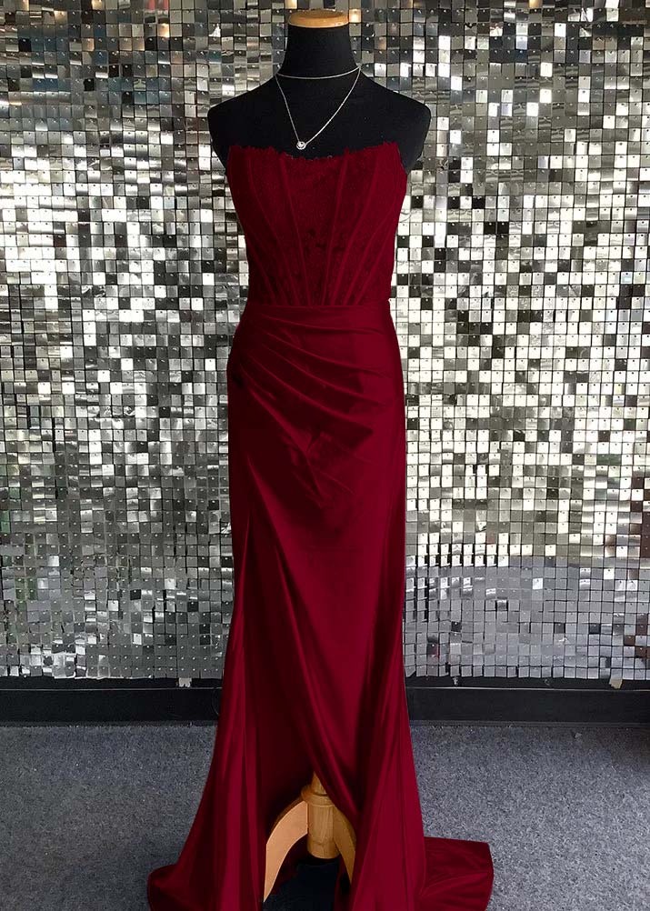 Strapless Sleeveless Long Mermaid Prom Dress With Sequins Pleated