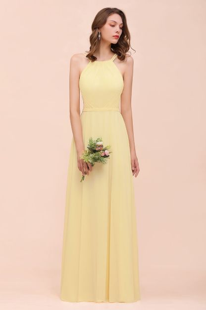 BMbridal Affordable Daffodil Chiffon Sleeveless Long Bridesmaid Dress with Ruffle-BMbridal