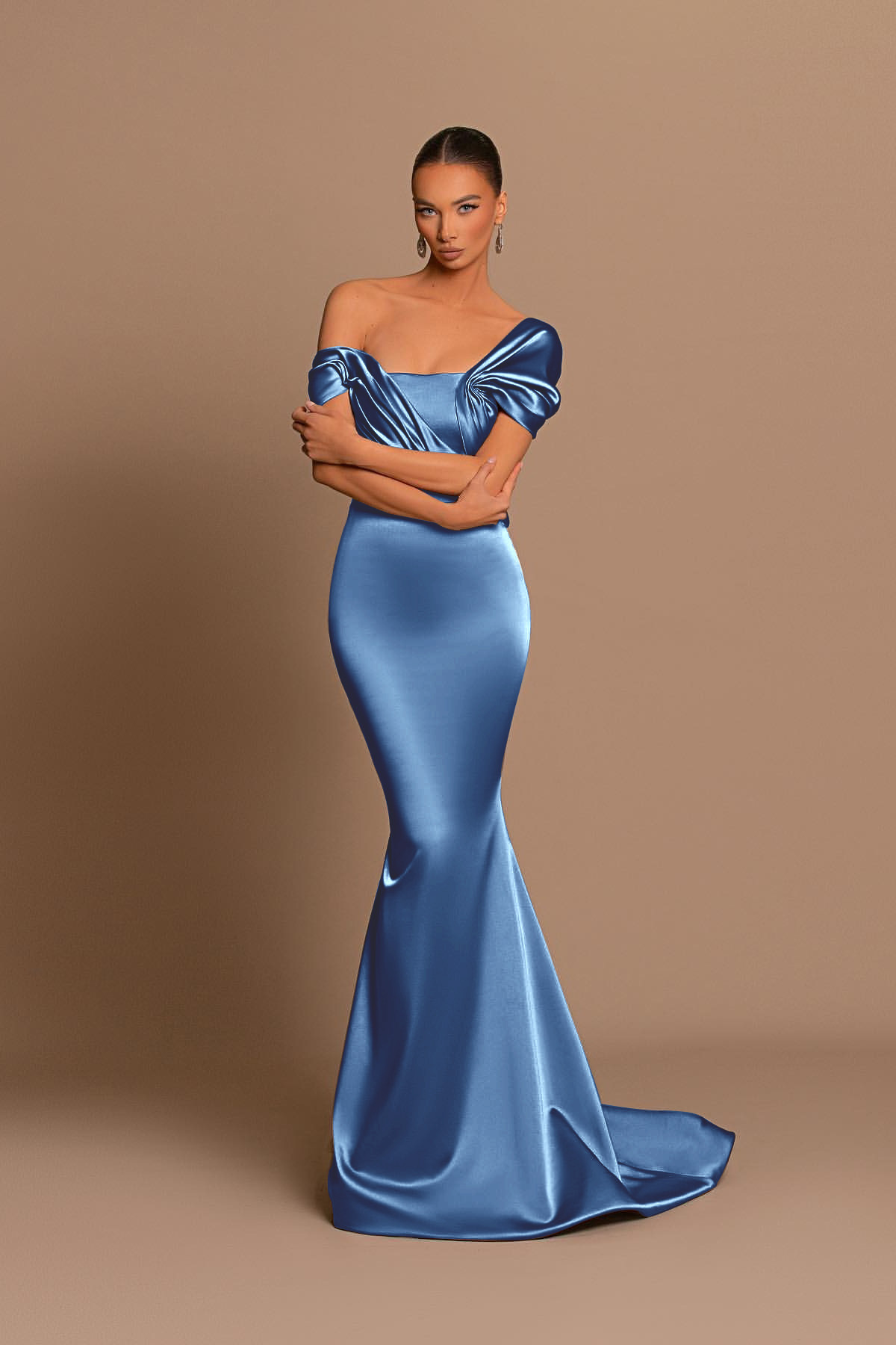 Glamorous Gray Off the Shoulder Mermaid Prom Dress With Pleated