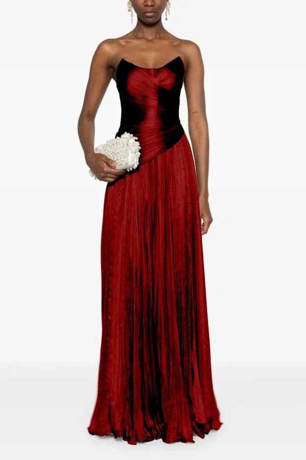 Chic Strapless Sleeveless Long Prom Dress With Ruffles Pleated