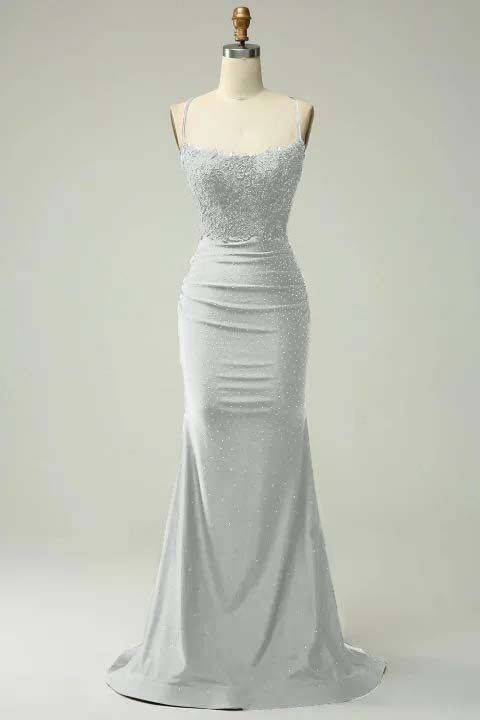 Spaghetti Strap Sleeveless Long Mermaid Prom Dress With Appliques