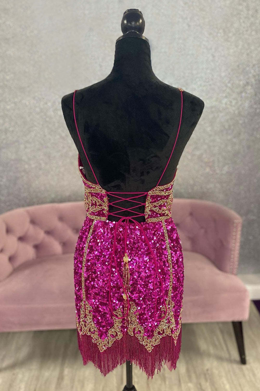 Royal Blue Sequined Homecoming Dress With Fringes