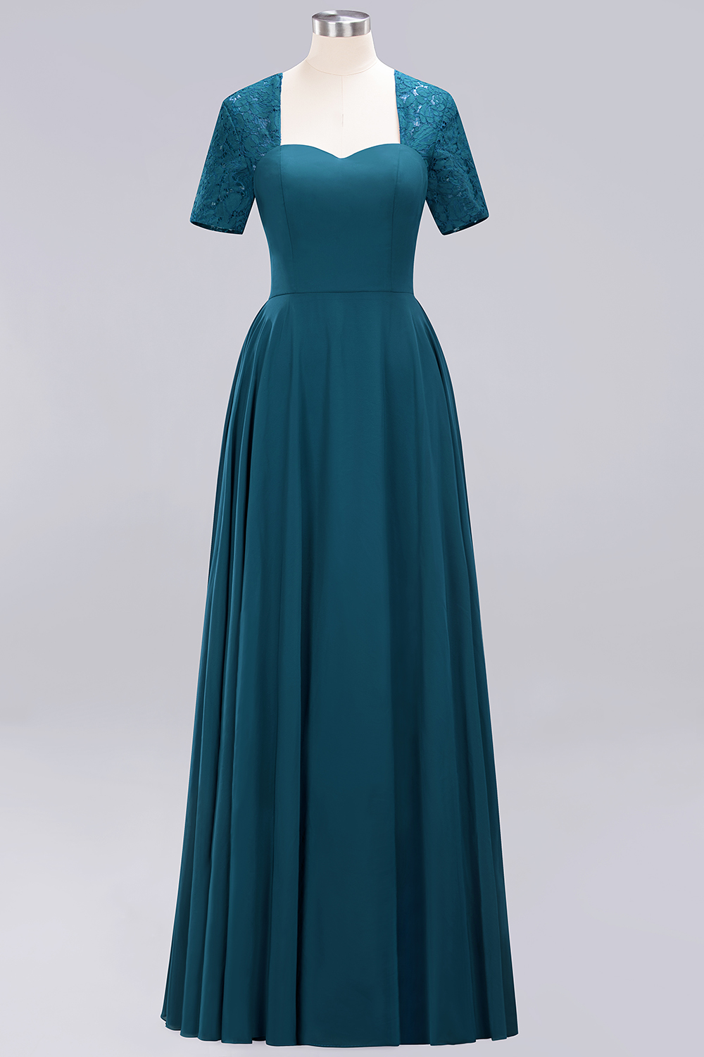 BMbridal Dark Navy Open-Back Long Bridesmaid Dress With Short Sleeves-BMbridal