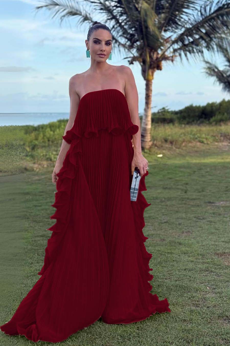 Charming Strapless Sleeveless Long Prom Dress With Pleated Ruffle