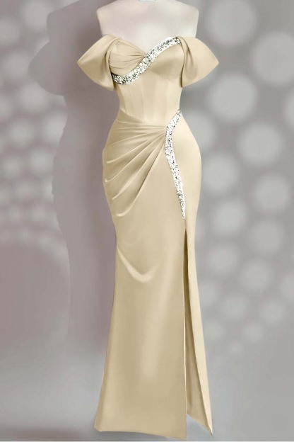 Sleeveless Off the Shoulder Long Mermaid Prom Dress With Beading