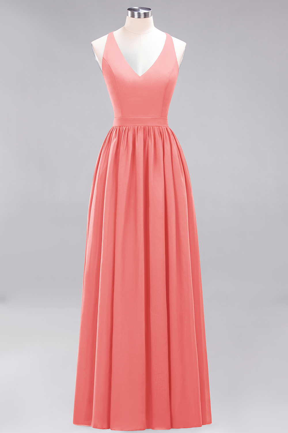 BMbridal Affordable Chiffon V-Neck Sleeveless Lace Bridesmaid Dress Online-BMbridal
