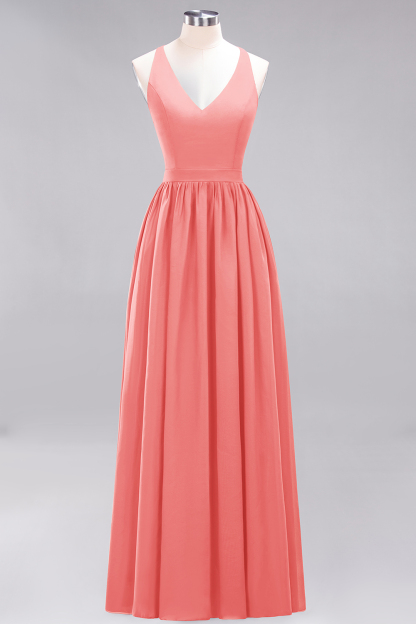 BMbridal Affordable Chiffon V-Neck Sleeveless Lace Bridesmaid Dress Online-BMbridal