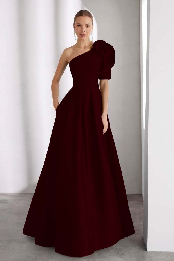 One Shoulder Sleeveless Long Prom Dress With Pleated Pockets