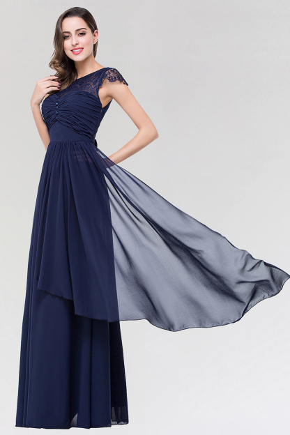 BMbridal Elegant Lace Scoop Sleeveless Navy Bridesmaid Dress with Buttons-BMbridal