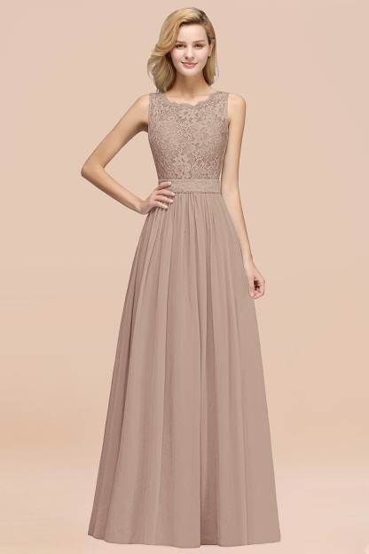 BMbridal Elegant Chiffon Lace Scalloped Sleeveless Ruffle Bridesmaid Dresses-BMbridal