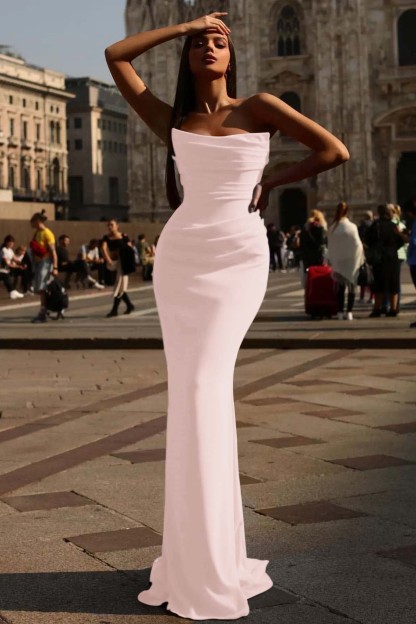 Sexy Strapless Prom Dress Red Sleeveless Pleated With Mermaid