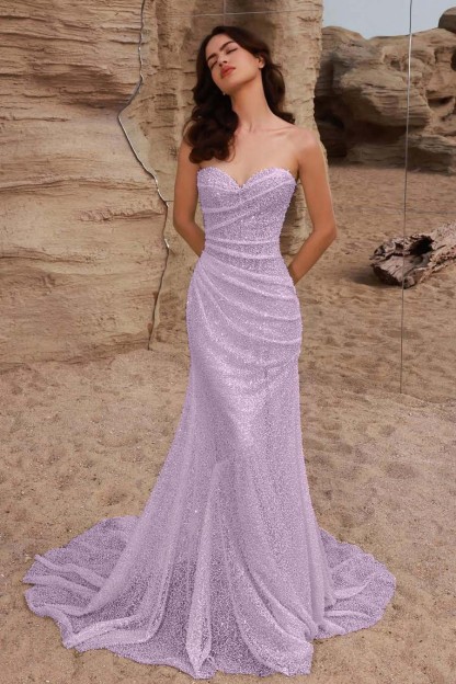 Strapless Sleeveless Long Mermaid Prom Dress With Pleated Sequins