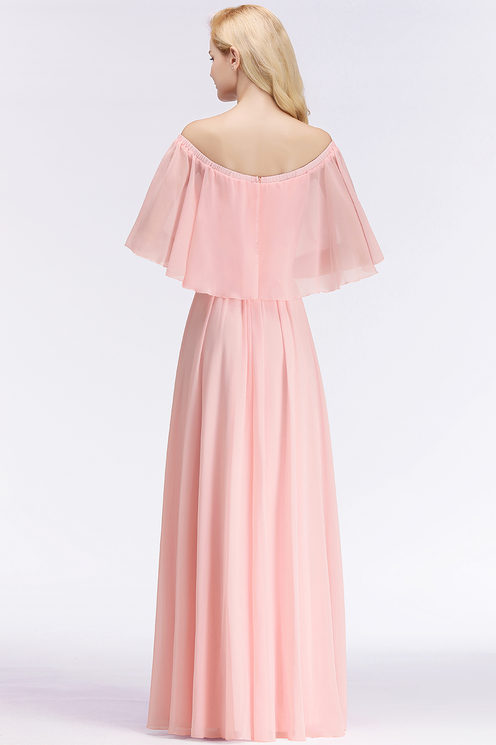 BMbridal Affordable Flounced Crinkle Halter Bridesmaid Dresses Modest Pink Chiffon Wedding Party Dress-BMbridal