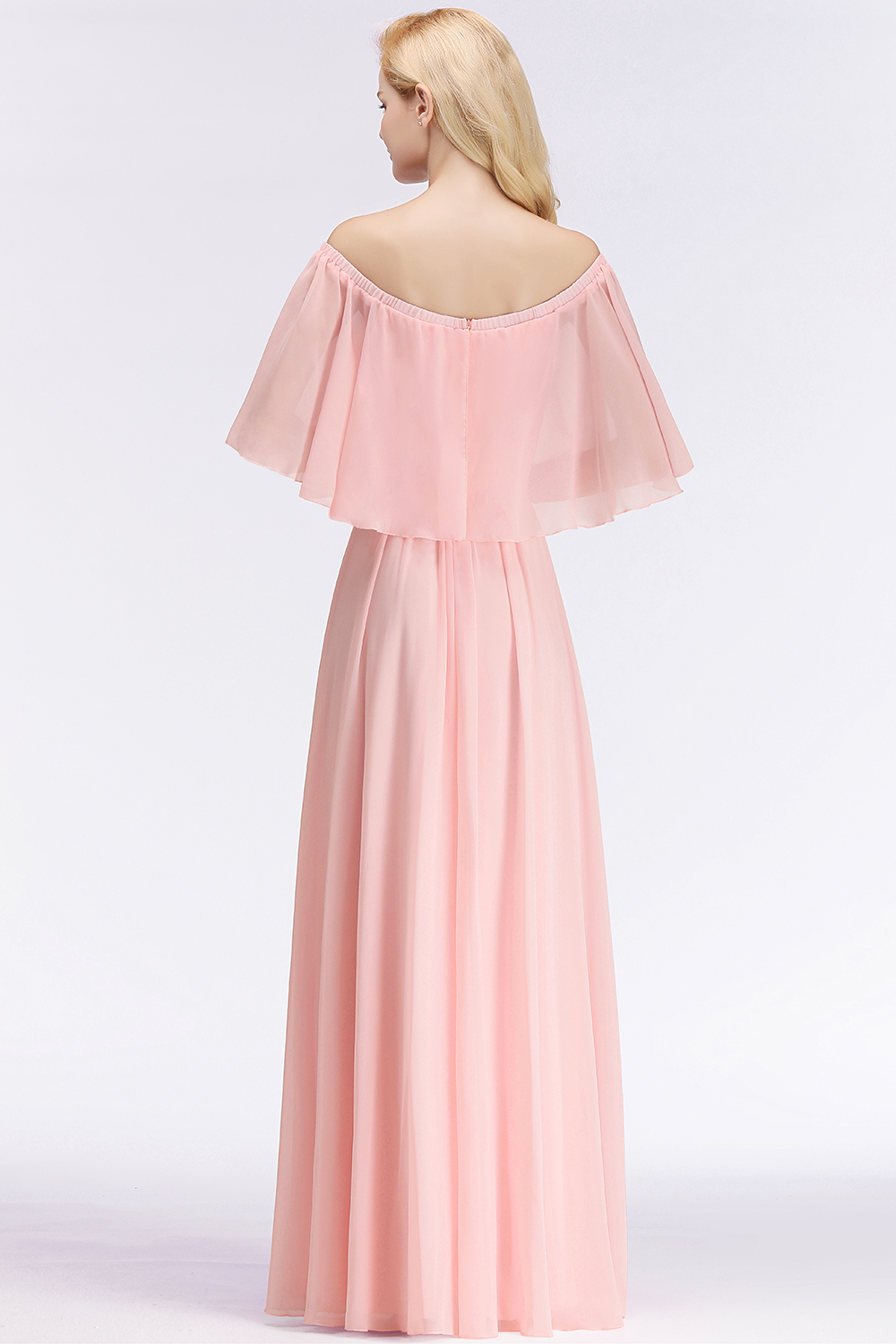 BMbridal Affordable Flounced Crinkle Halter Bridesmaid Dresses Modest Pink Chiffon Wedding Party Dress-BMbridal