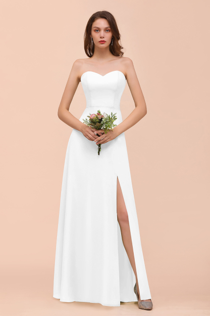 BMbridal Affordable Strapless Front Slit Long Dusty Sage Bridesmaid Dress-BMbridal