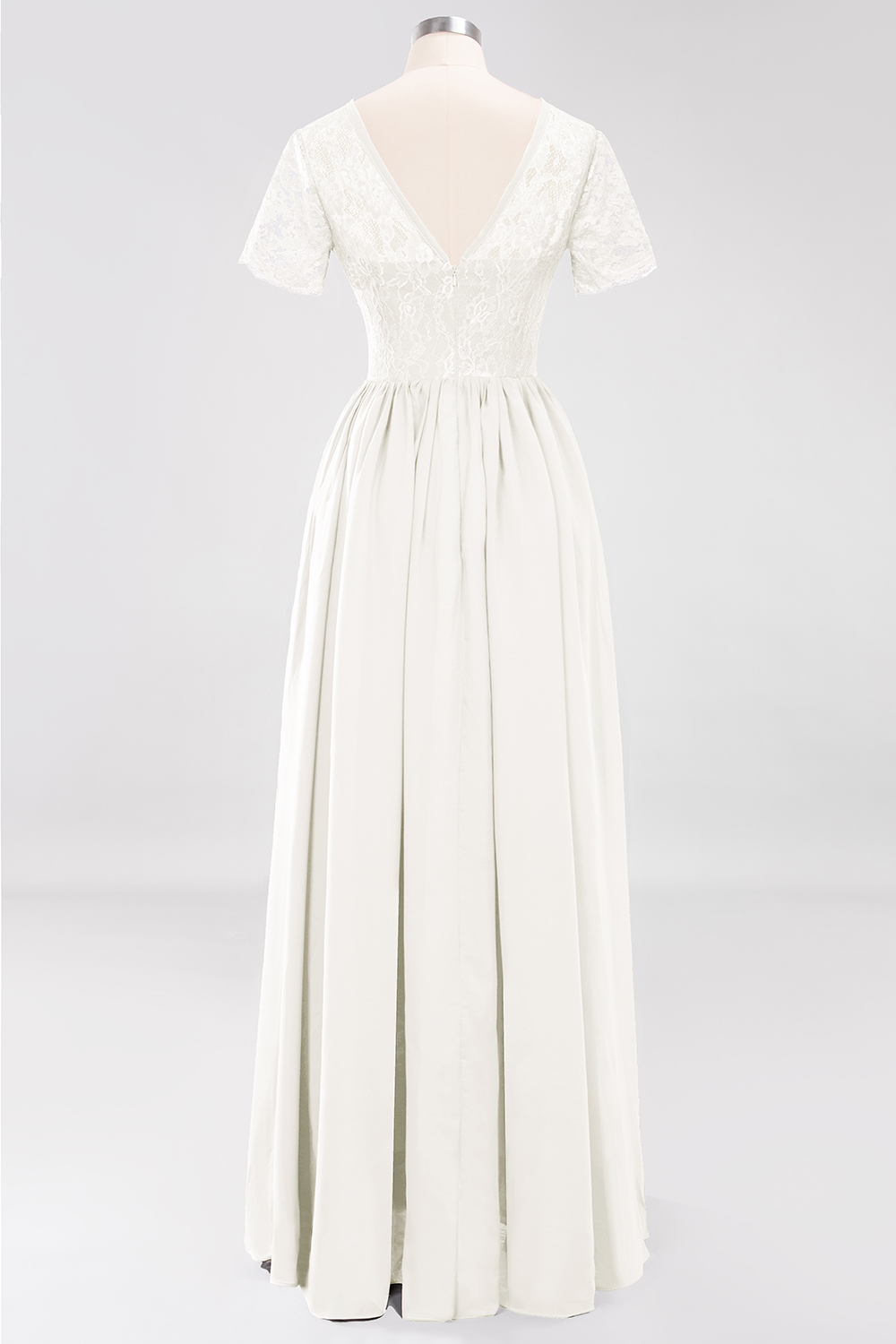 BMbridal Elegant Dark Navy Long Lace Bridesmaid Dresses with Short-Sleeves-BMbridal