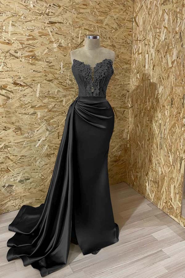 Sleeveless Strapless Mermaid Prom Appliques Dress With Split