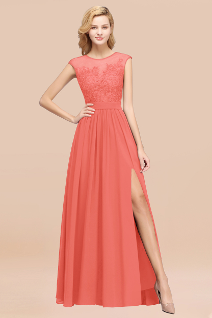 BMbridal Affordable Scoop Lace Appliques Yellow Bridesmaid Dresses with Slit-BMbridal