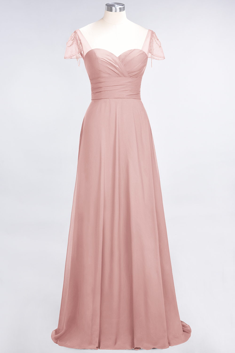 BMbridal Chic Chiffon Sweetheart Cap-Sleeves Ruffle Bridesmaid Dresses with Beadings-BMbridal