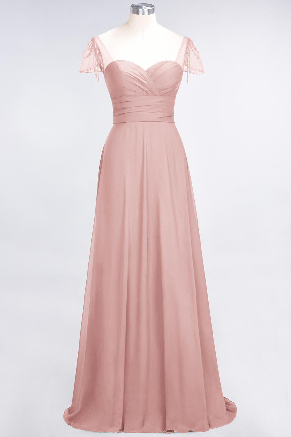 BMbridal Chic Chiffon Sweetheart Cap-Sleeves Ruffle Bridesmaid Dresses with Beadings-BMbridal