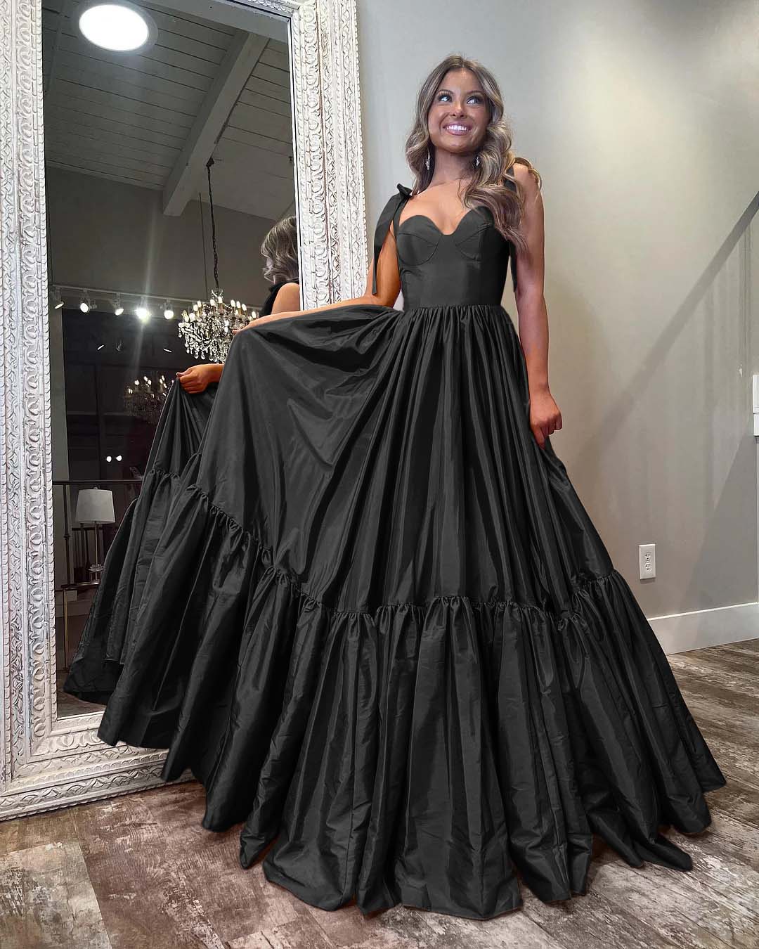 Sleeveless Straps Sweetheart Long Prom Dress With Ruffles Pleated