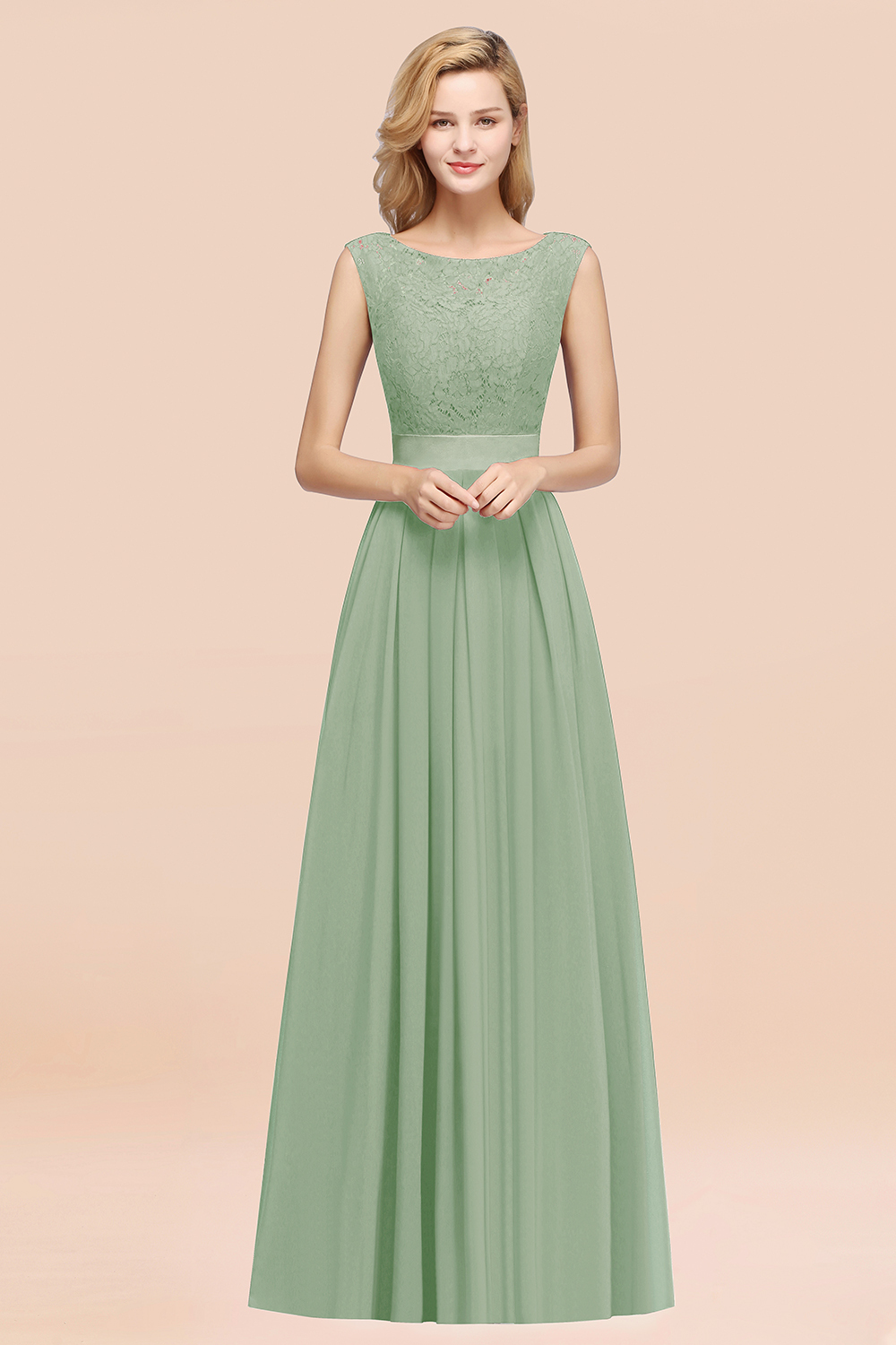 BMbridal Vintage Sleeveless Lace Bridesmaid Dresses Affordable Chiffon Wedding Party Dress Online-BMbridal