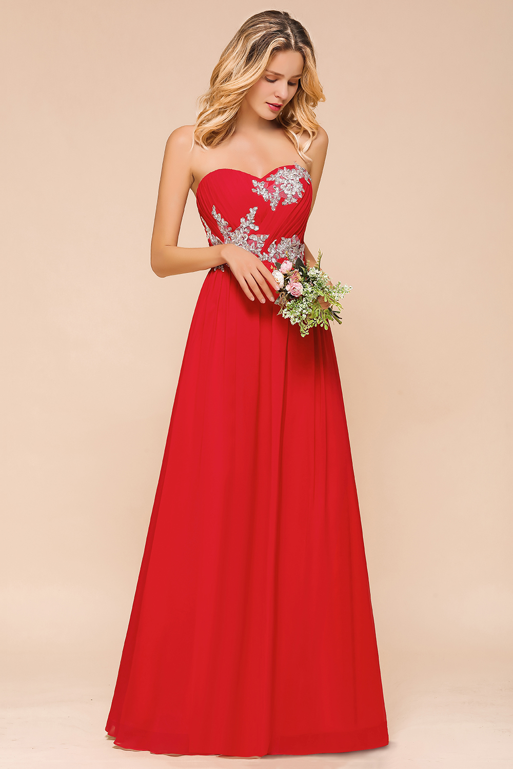 BMbridal Exuqisite Sweetheart Ruffle Red Bridesmaid Dresses with Appliques-BMbridal