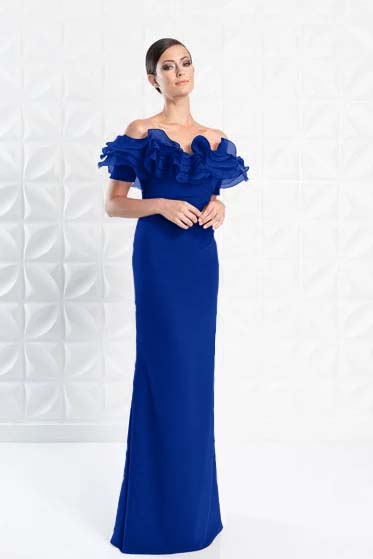 Off the Shoulder Sleeveless Long Mermaid Prom Dress With Ruffles