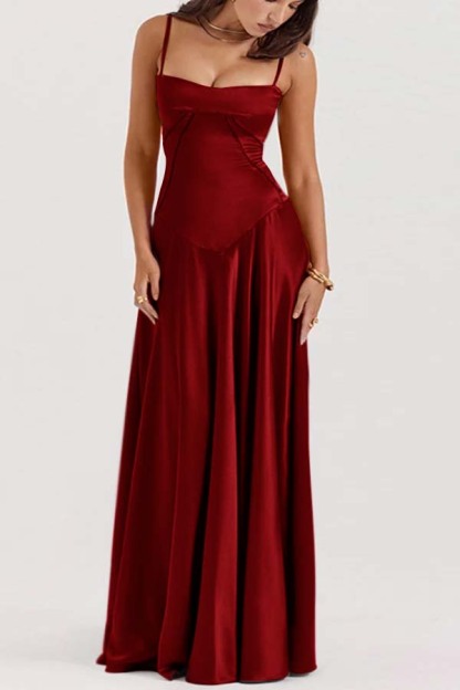 Spaghetti Strap Sleeveless Long Prom Dress With Pleated Ruffle