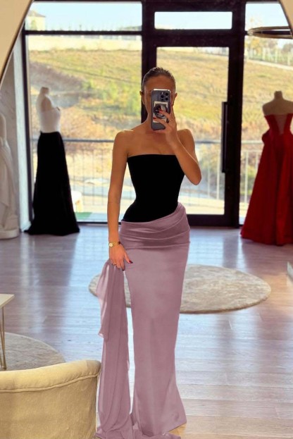 Strapless Sleeveless Long Mermaid Prom Dress With Pleated Belt