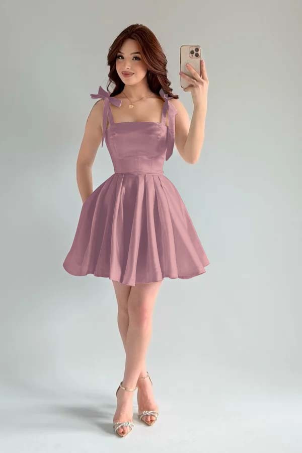 Spaghetti Strap Sleeveless Short A Line Prom Dress With Pleated