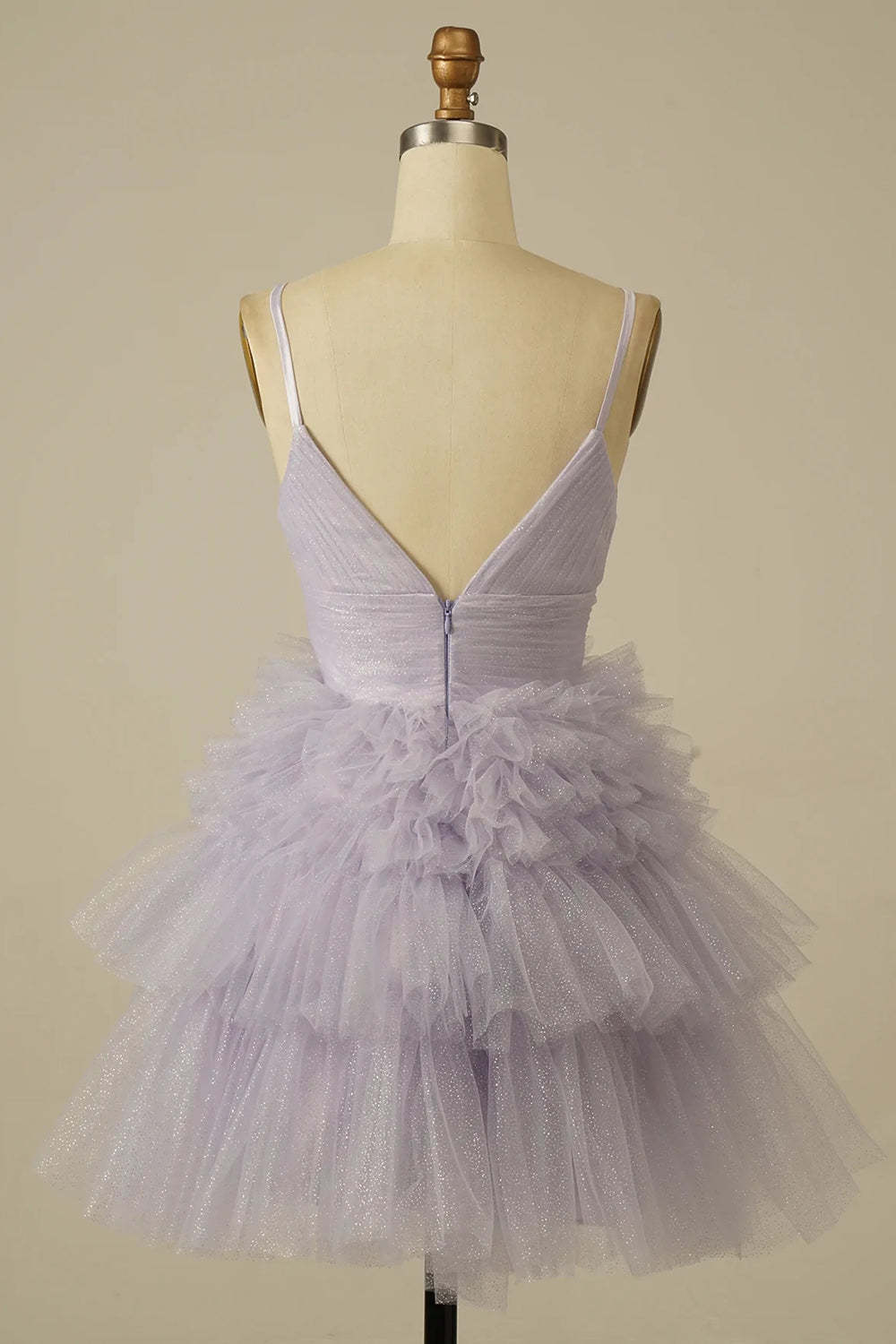 Glitter Black Tiered Spaghetti Straps Short Homecoming Dress