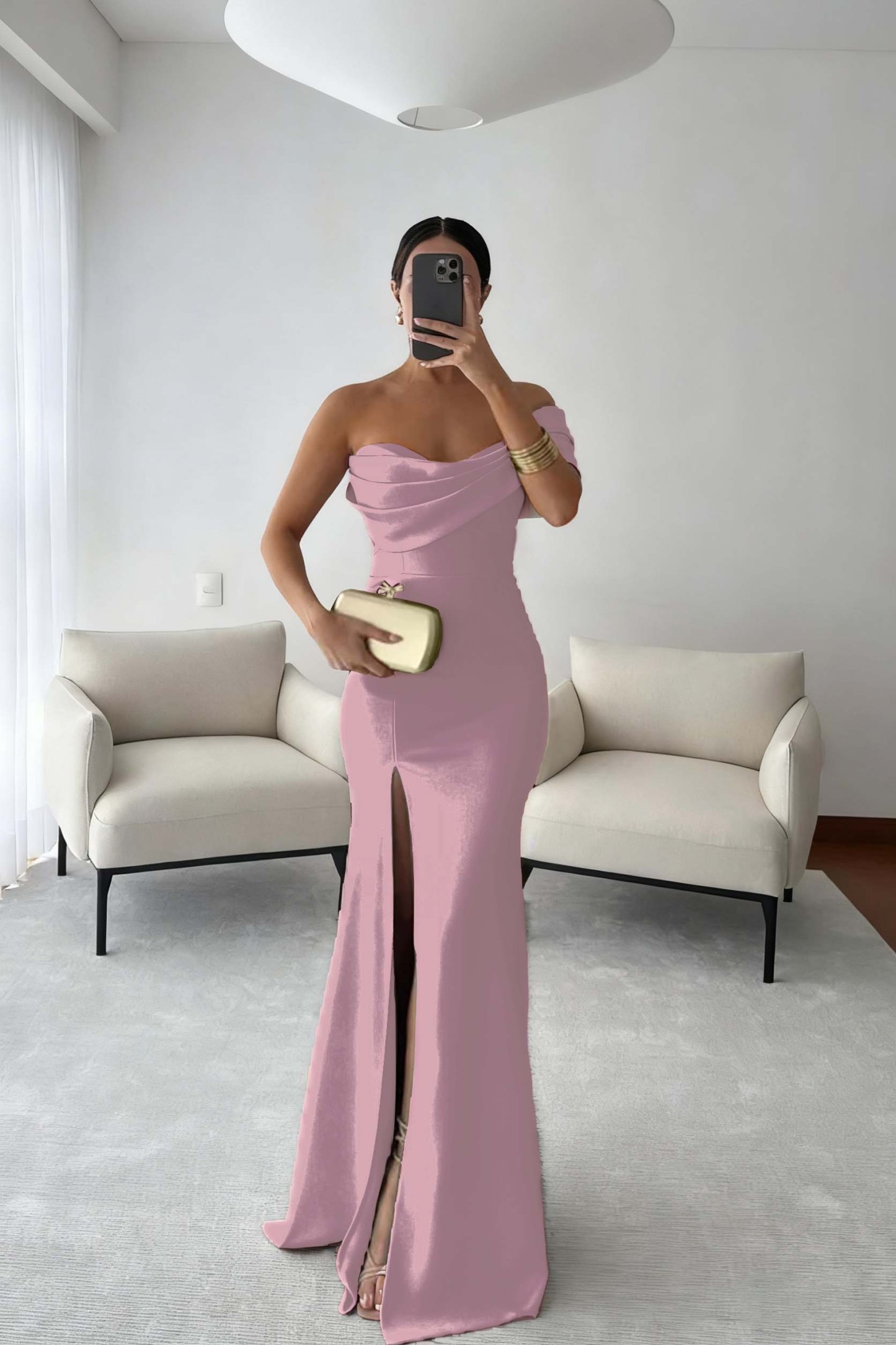 One Shoulder Sleeveless Long Mermaid Prom Dress With Split Pleated