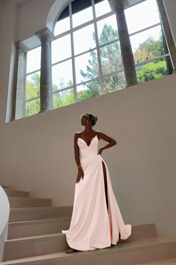 Strapless Sleeveless Long Mermaid Prom Dress With Split Pleated