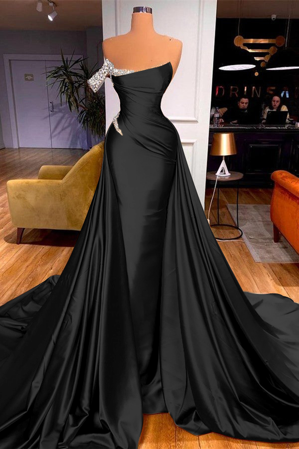 Sleeveless Beadings Mermaid Prom Dress One Shoulder With Detachable skirt