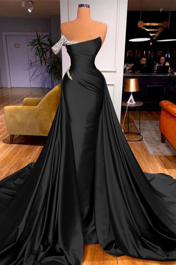 Sleeveless Beadings Mermaid Prom Dress One Shoulder With Detachable skirt